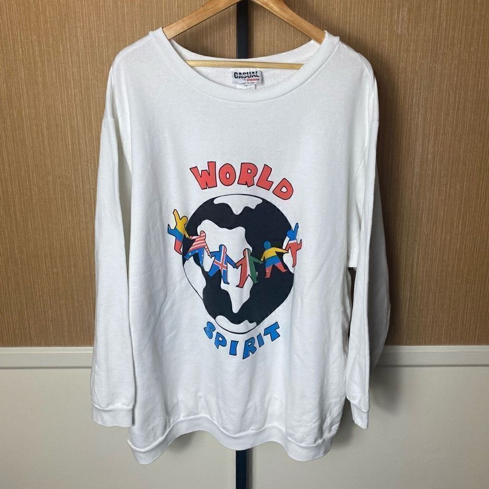 Casual Knitwear by Dobie Men Vintage World Spirit Crewneck Sweatshirt White 3XL